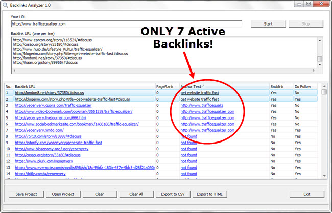 Backlinks Analyzer Software report example