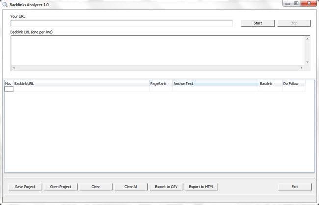 Backlinks Analyzer Software for Windows PC interface